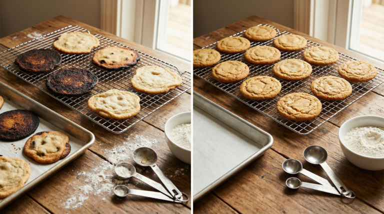 Cookie baking problems and perfect results side by side comparison