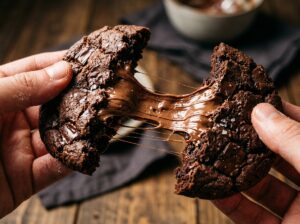 Stuffed cookie pulled apart revealing gooey molten Nutella center